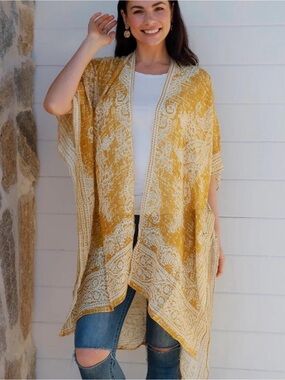 Mustard Yellow Paisley Kimono Cardigan